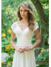 V Neck Ivory Lace Chiffon Empire Waist Wedding Dress